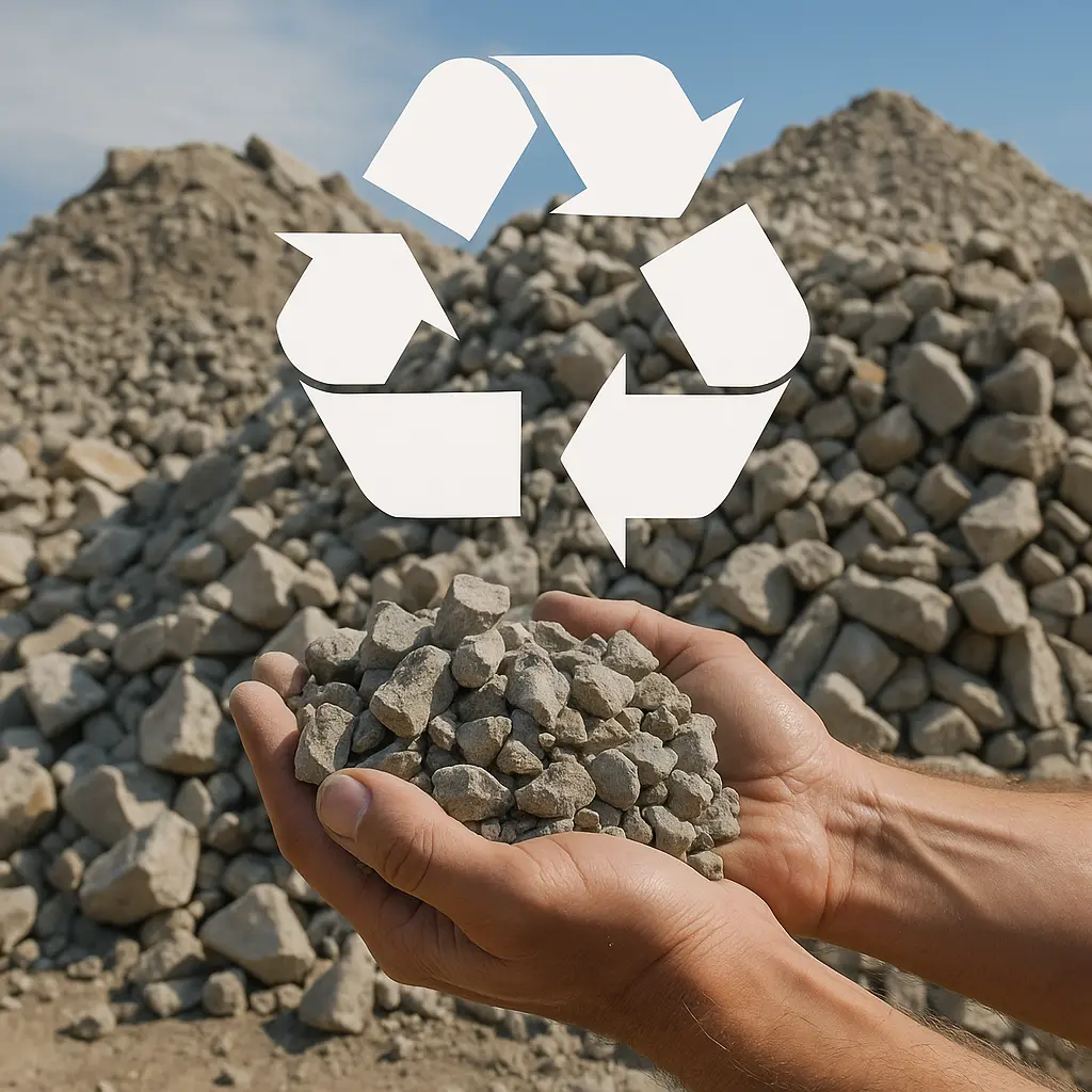 Granulats issus de la démolition réutilisés pour produire du béton recyclé.